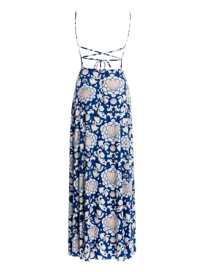 Agua Bendita Arista Open-back Shell-print Maxi Dress In Blue
