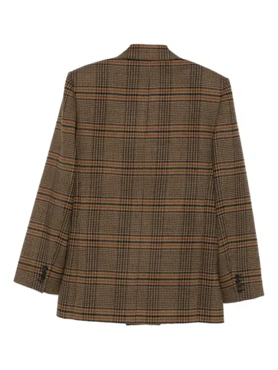 Saint Laurent Double-breasted Checked Blazer In Brown