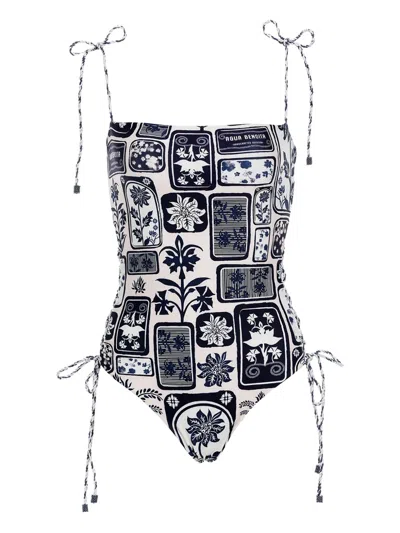 Agua Bendita Posh Batik Reversible One Piece Swimsuit In Blue