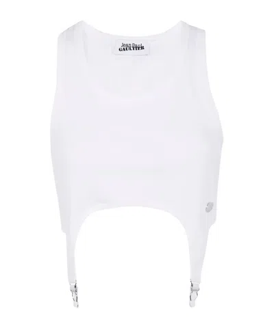 Jean Paul Gaultier Cotton Ribbed Bra With Lingerie Garter Clothing In White