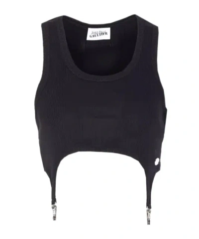 Jean Paul Gaultier Cotton Ribbed Bra With Lingerie Garter In Black