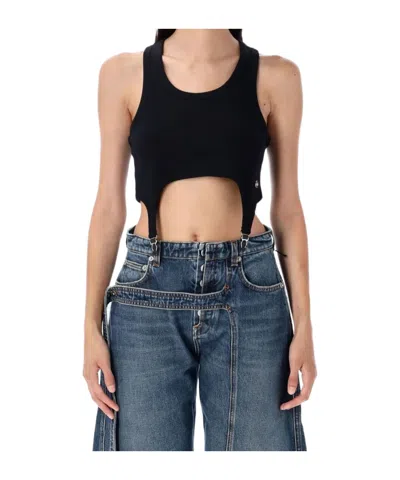 Jean Paul Gaultier Cotton Ribbed Bra With Lingerie Garter In Black