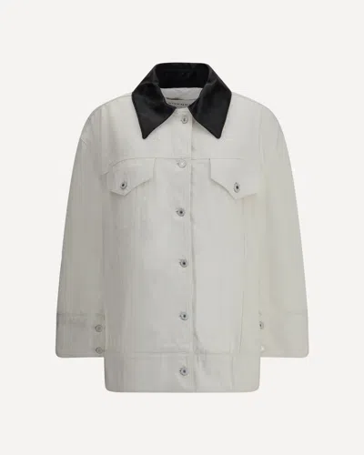 Givenchy Women Denim Jacket With Leather Collar In White