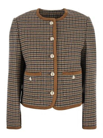 Dunst Beige Jacket With Button Closure And Front Pockets In Tweed Woman In Brown