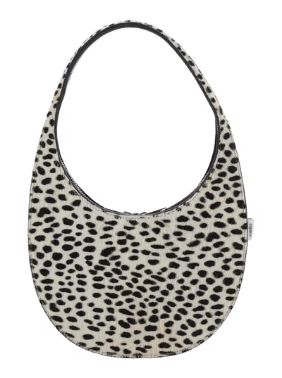 Coperni Swipe Black And White Handbag With Brushed Effect And All-over Polka Dots Motif In Fabric In Black