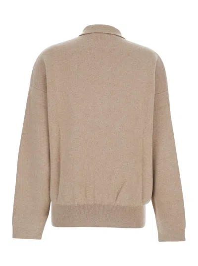 Jacquemus Polo Collar Knitwear With Ribbed Cuffs And Hem In Neutral