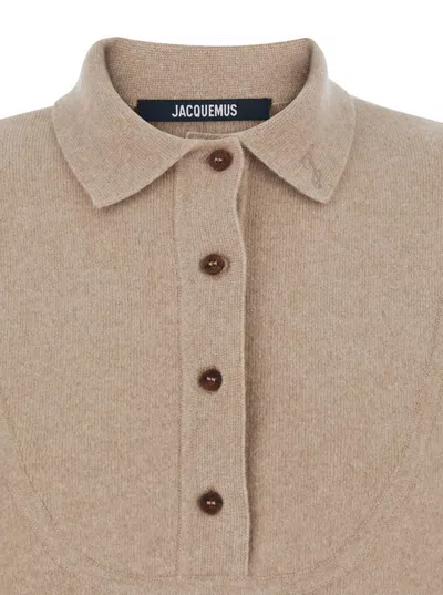 Jacquemus Polo Collar Knitwear With Ribbed Cuffs And Hem In Neutral