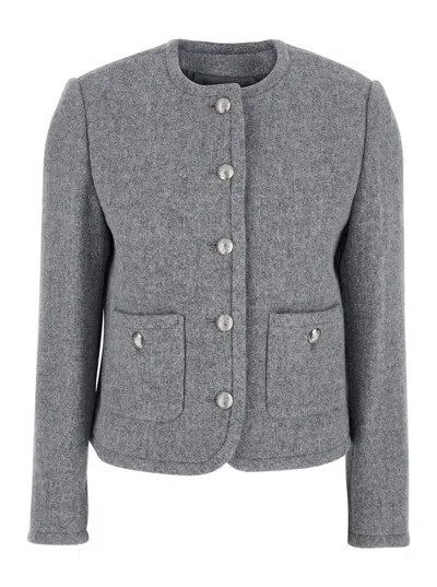 Dunst Grey Crewneck Jacket With Buttons On The Front In Gray