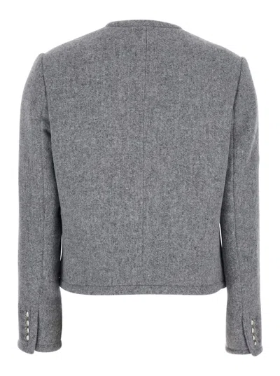 Dunst Grey Crewneck Jacket With Buttons On The Front In Gray