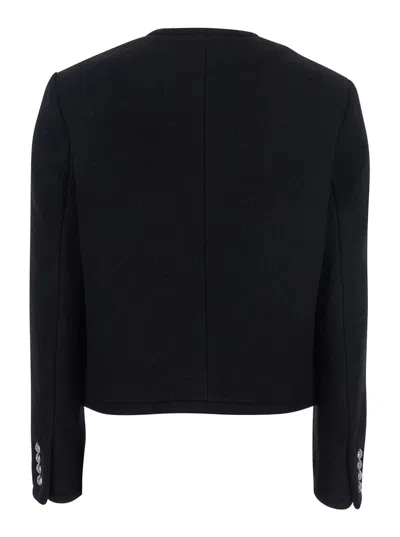 Dunst Black Jacket With Button Closure And Front Pockets In Tweed Woman In Black