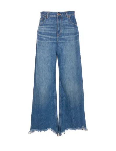 Chloé High Waist Wide-leg Cropped Jeans With Raw Hem In Night Blue