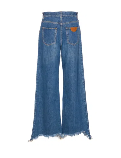 Chloé High Waist Wide-leg Cropped Jeans With Raw Hem In Night Blue