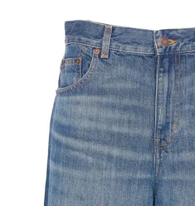 Chloé High Waist Wide-leg Cropped Jeans With Raw Hem In Night Blue