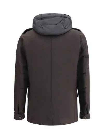 Moorer Isac Hooded Wool Field Jacket In Brown