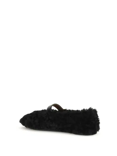 Ferragamo Shearling Ballet Flats In Black