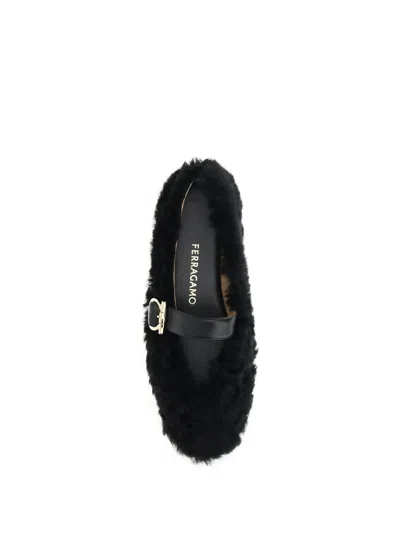 Ferragamo Shearling Ballet Flats In Black