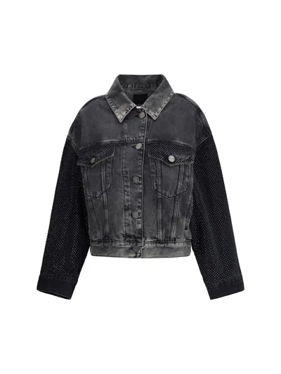 Pinko Stonewashed Embellished Denim Jacket In Black