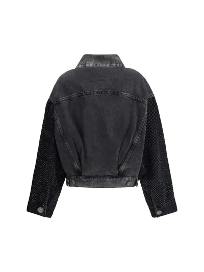 Pinko Stonewashed Embellished Denim Jacket In Black