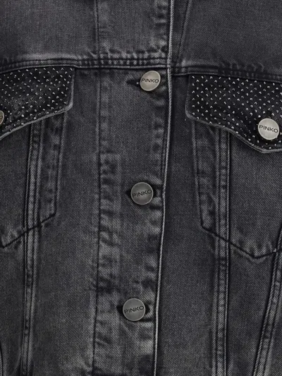 Pinko Stonewashed Embellished Denim Jacket In Black