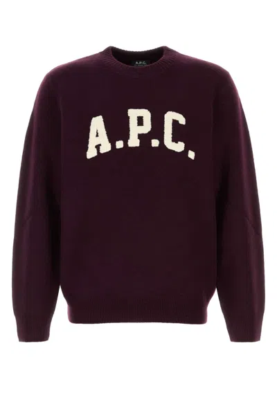 Apc Plum Wool Jay Sweater In Burgundy