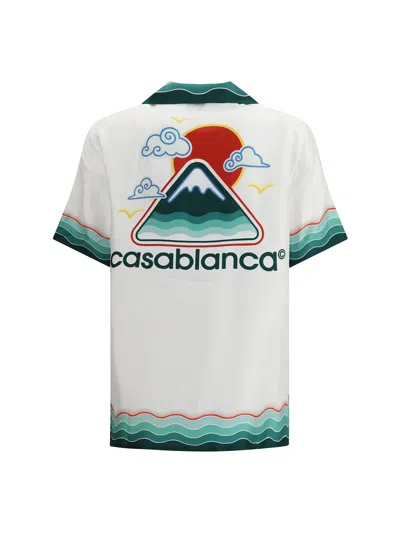 Casablanca White Montagne Ondulee Silk Short Sleeve Shirt In White