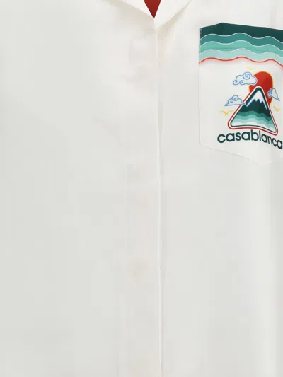 Casablanca White Montagne Ondulee Silk Short Sleeve Shirt In White