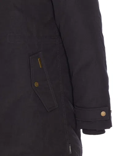 Woolrich Padded Coat With Removable Fur Hood In Black