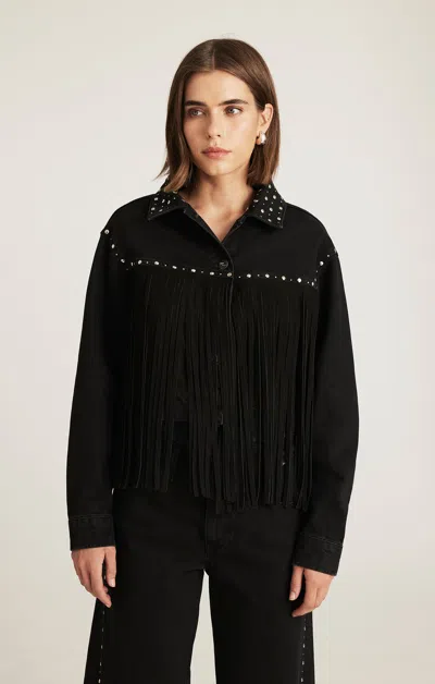Mavi Jenna Fringe Denim Jacket In Smoke Fringe Denim In Black