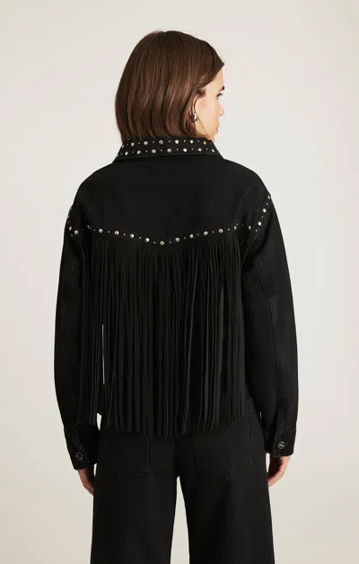 Mavi Jenna Fringe Denim Jacket In Smoke Fringe Denim In Black