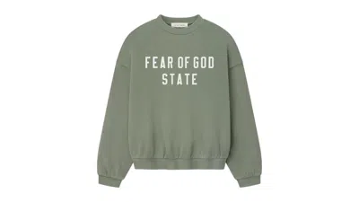 Pre-owned Fear Of God Men's  Essentials 90's Fleece Crewneck Sweatshirt In Moss In Green