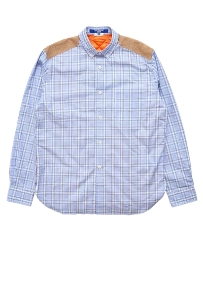 Junya Watanabe Man Check Shirt With Padded Back Blue In Multi