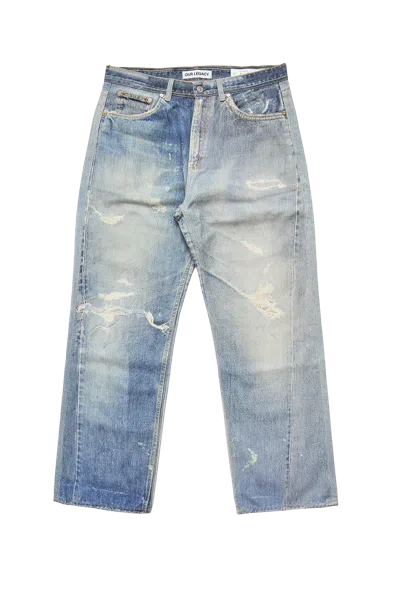 Our Legacy Full-cut Denim-print Straight-leg Jeans In Blue