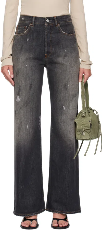Acne Studios Distressed High-rise Wide-leg Organic Jeans In Black