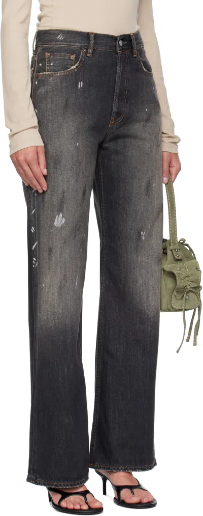 Acne Studios Distressed High-rise Wide-leg Organic Jeans In Black