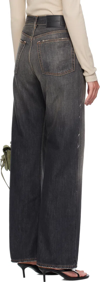 Acne Studios Distressed High-rise Wide-leg Organic Jeans In Black