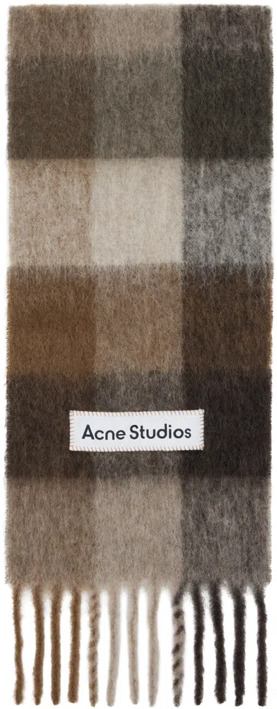 Acne Studios Wool Fringed Scarf In Brown