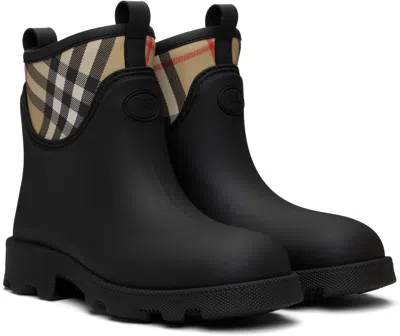 Burberry Marsh Stamp Checked Nylon-trimmed Rubber Ankle Boots In Black