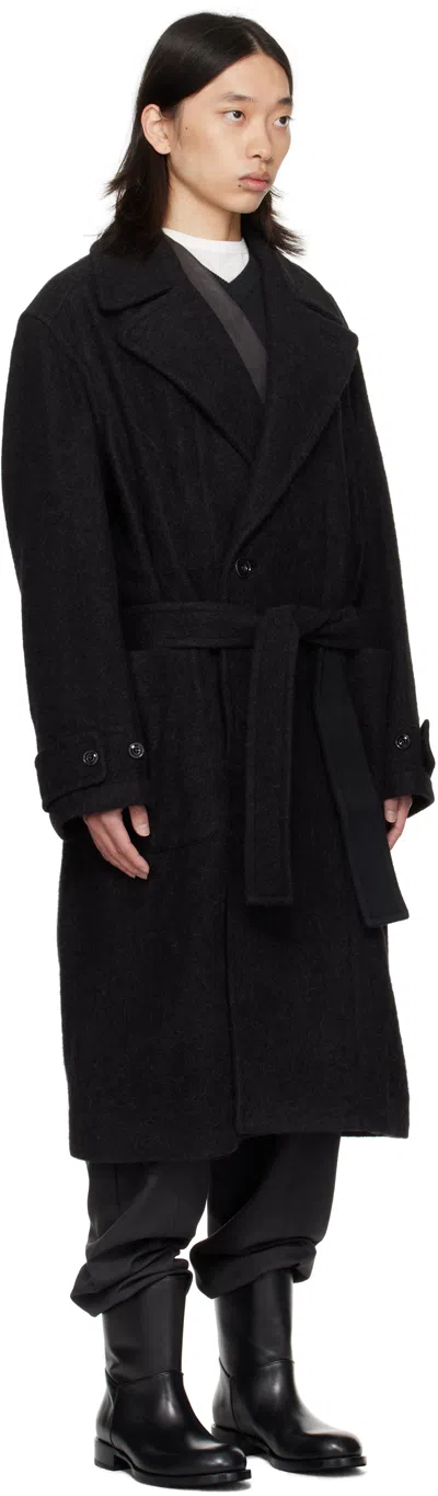 Lemaire Soft Coat In Wool And Alpaca Blend With Removable Belt In Black