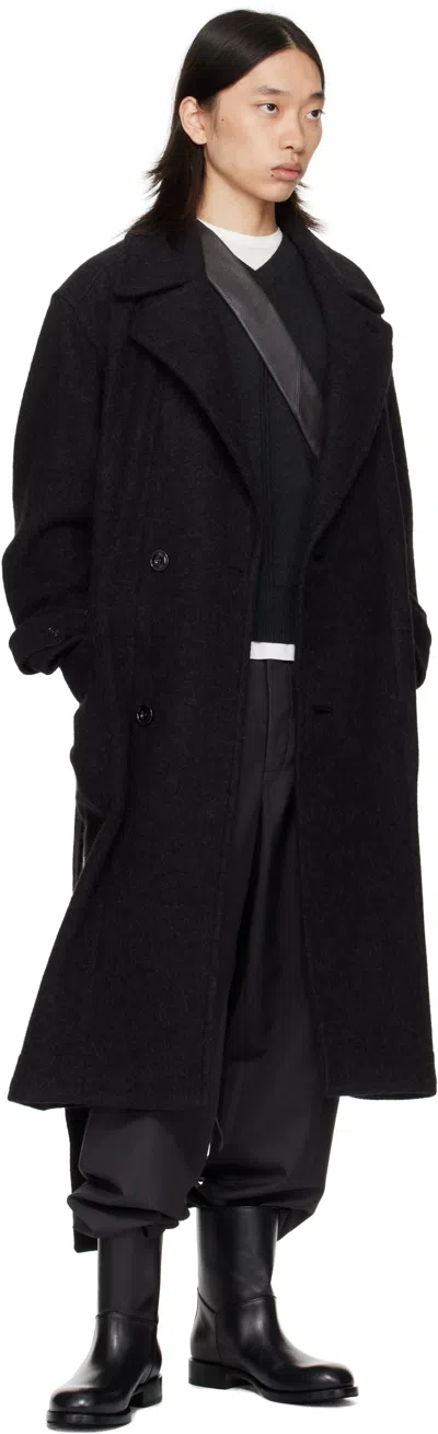 Lemaire Soft Coat In Wool And Alpaca Blend With Removable Belt In Black