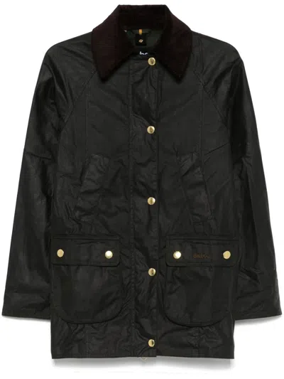 Barbour Modern Beadnell Corduroy-collar Waxed-cotton Coat In Black