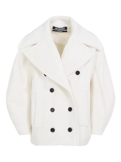 Jacquemus Double-breasted Virgin Wool Coat With Wide Lapel In White