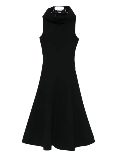 Jacquemus Black High-neck Dress In Animal Print