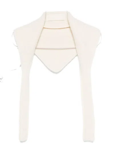 Jacquemus Triangular Alpaca And Wool Scarf With Elongated Extensions In Neutral