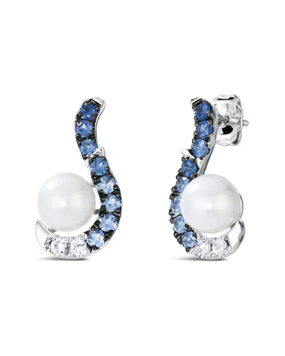 Le Vian ® Denim Ombré® 14k 0.89 Ct. Tw. Sapphire & 7.5-8mm Pearl Earrings In Silver