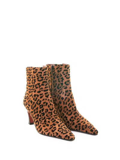 Roberto Festa Yanira High Heels Ankle Boots In Animalier Suede In Brown