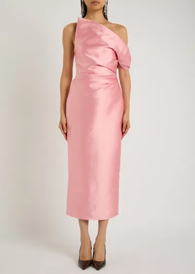 Solace London Ellison One-shoulder Faille Midi Dress In Pink