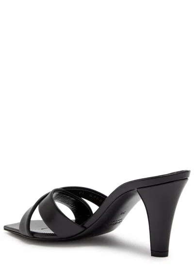 Saint Laurent Jill Mules With Square Toe And Cross Strap Design In Black