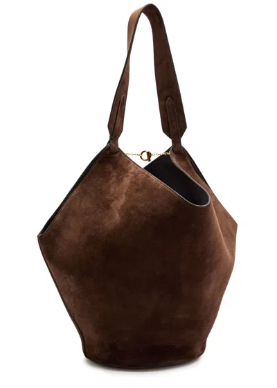 Khaite Dark Brown Lotus Small Calf Skin Tote Bag In Brown