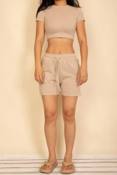 Truedames Fitted Crop Tee & Adjustable Drawstring Shorts Set In Gray