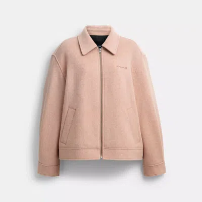 Coach Outlet Zip Front Wool Jacket In Pink